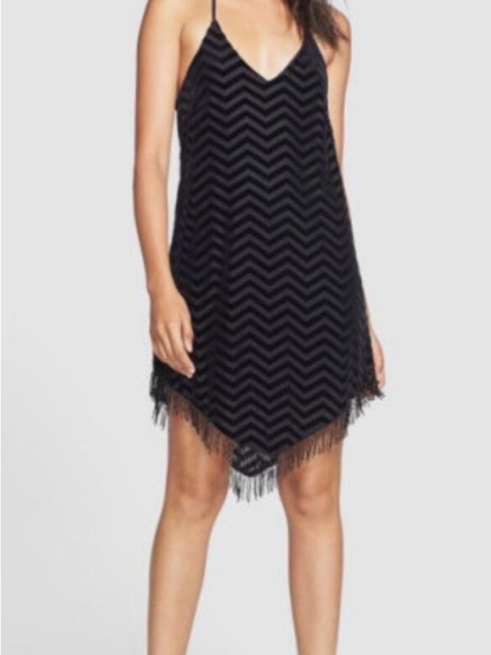 ASTR the Label Chevron Velvet Beaded Hem Shift Dress